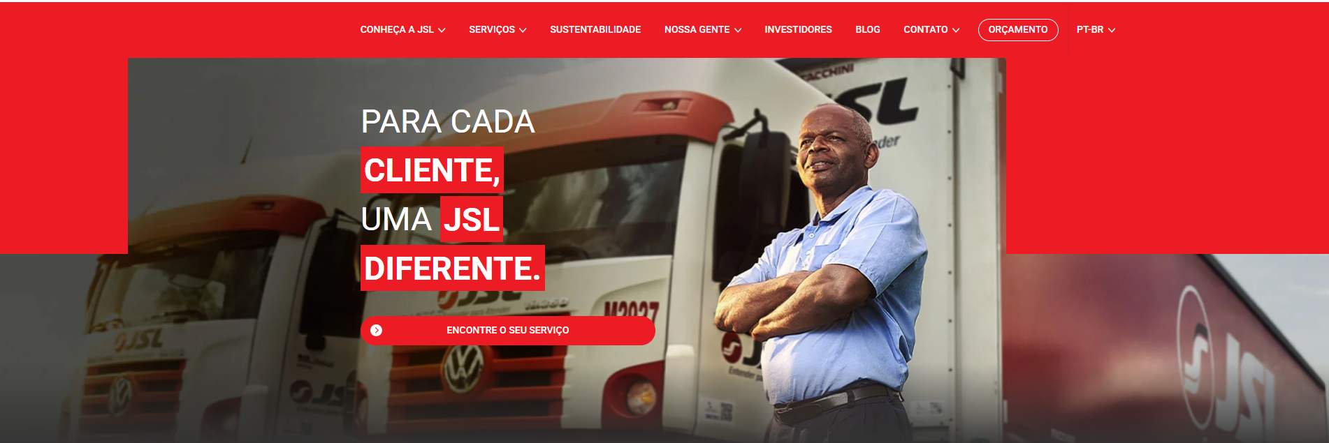 Site da JSL com mensagem para cada cliente uma JSL diferente