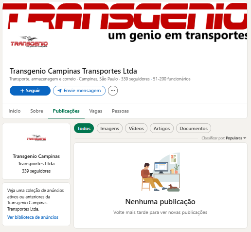 LinkedIn da Transgênio sem publicações recentes